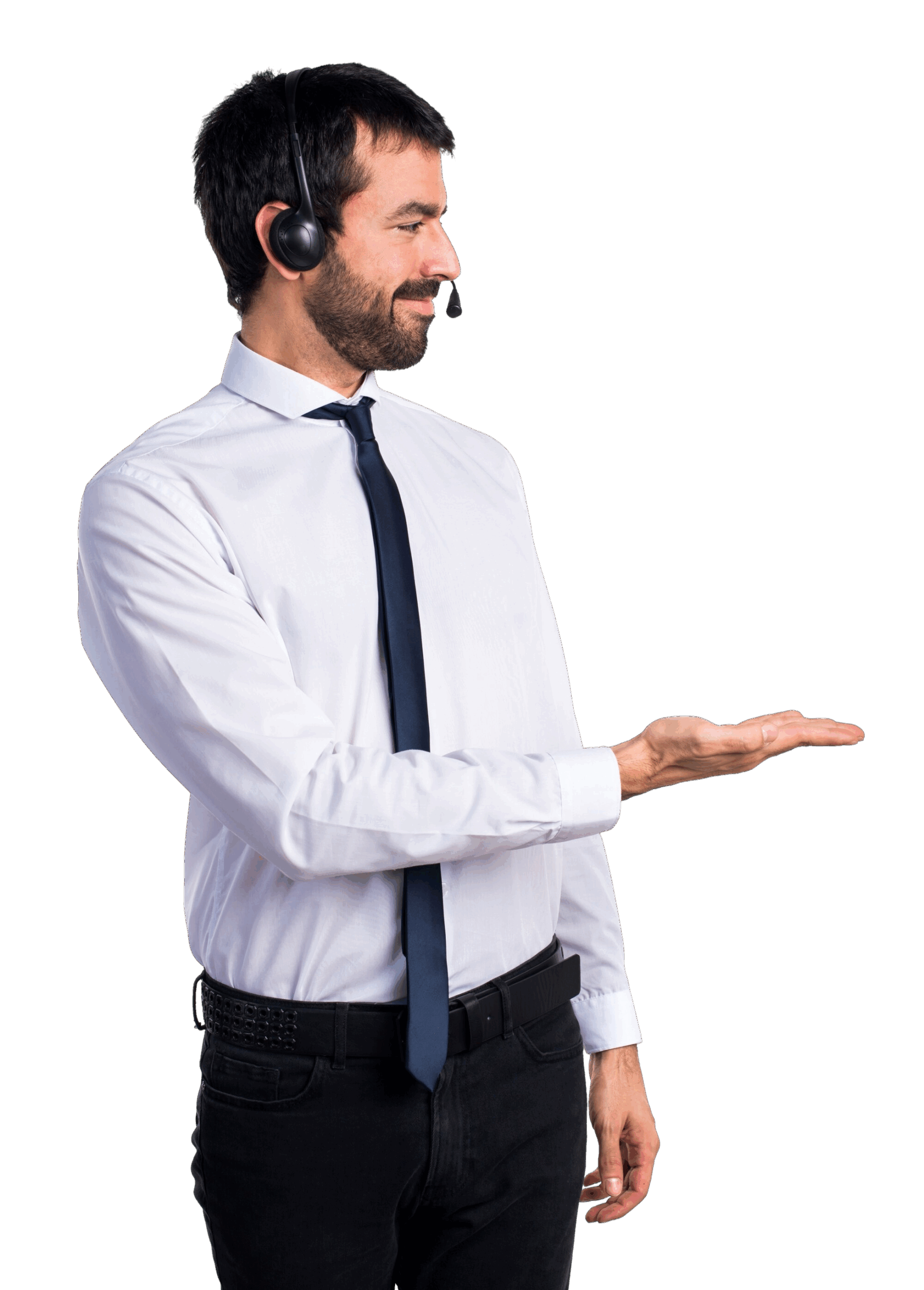 young-man-with-headset-presenting-something